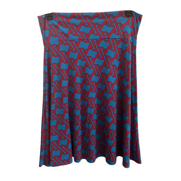 Lularoe Womens Blue & Red Geometric Print Elastic Waist Flared Stretch Skirt L - Picture 1 of 7